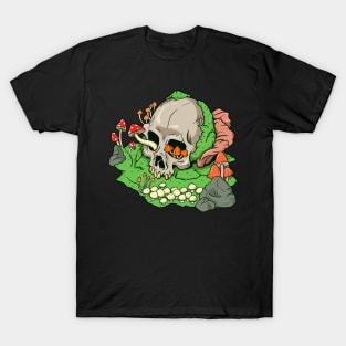 Skull mushrooms and moss - Aestethic Goblincore T-Shirt